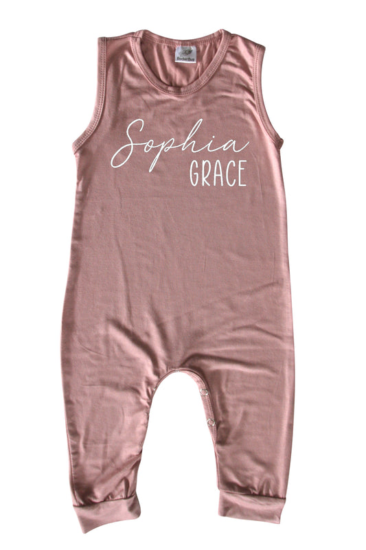 First + Middle Name Personalized Custom Silky Sleeveless Baby Romper for Boys and Girls-Gender Neutral