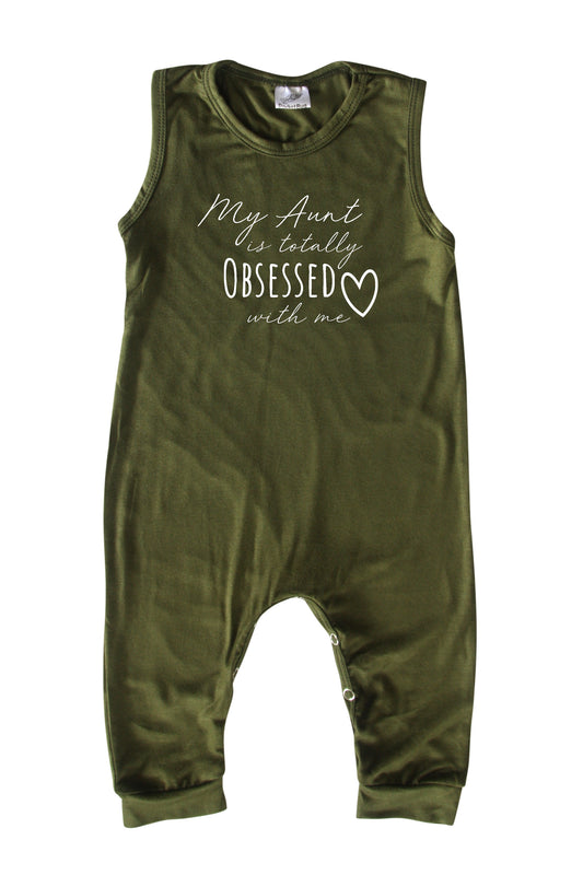 Obsessed Aunt Silky Sleeveless Baby Romper for Boys and Girls Silky Army Green