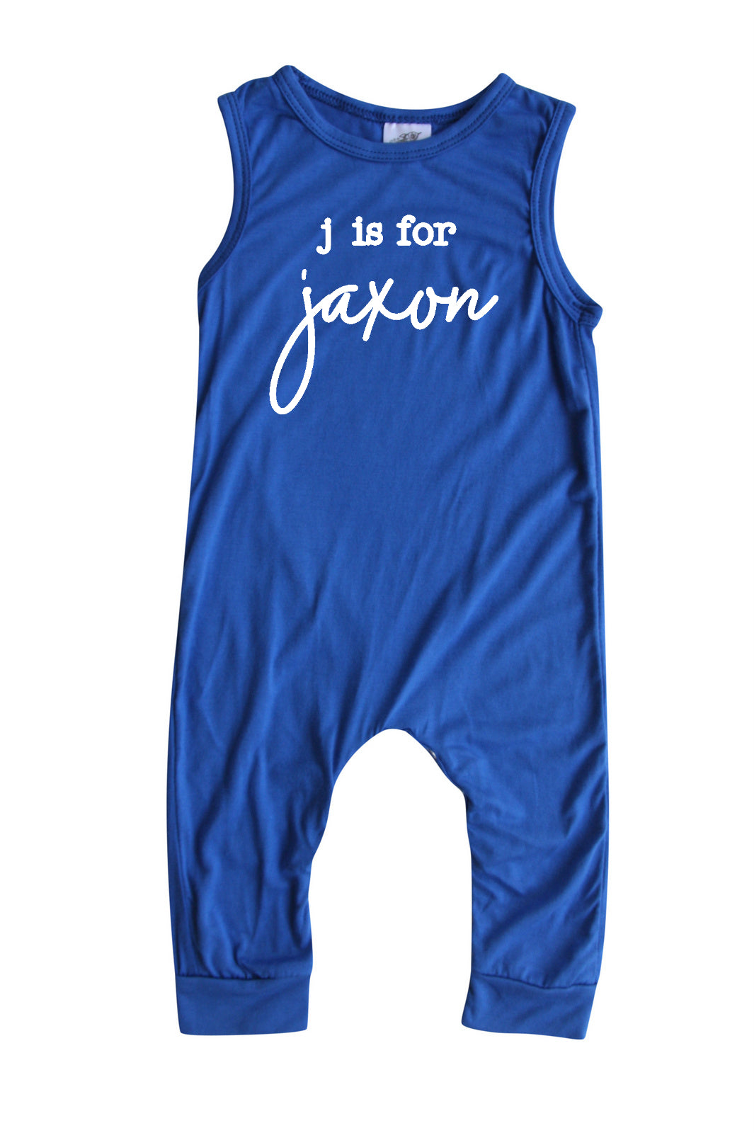 Initial Personalized Custom Silky Sleeveless Baby Romper for Boys and Girls Silky Royal Blue