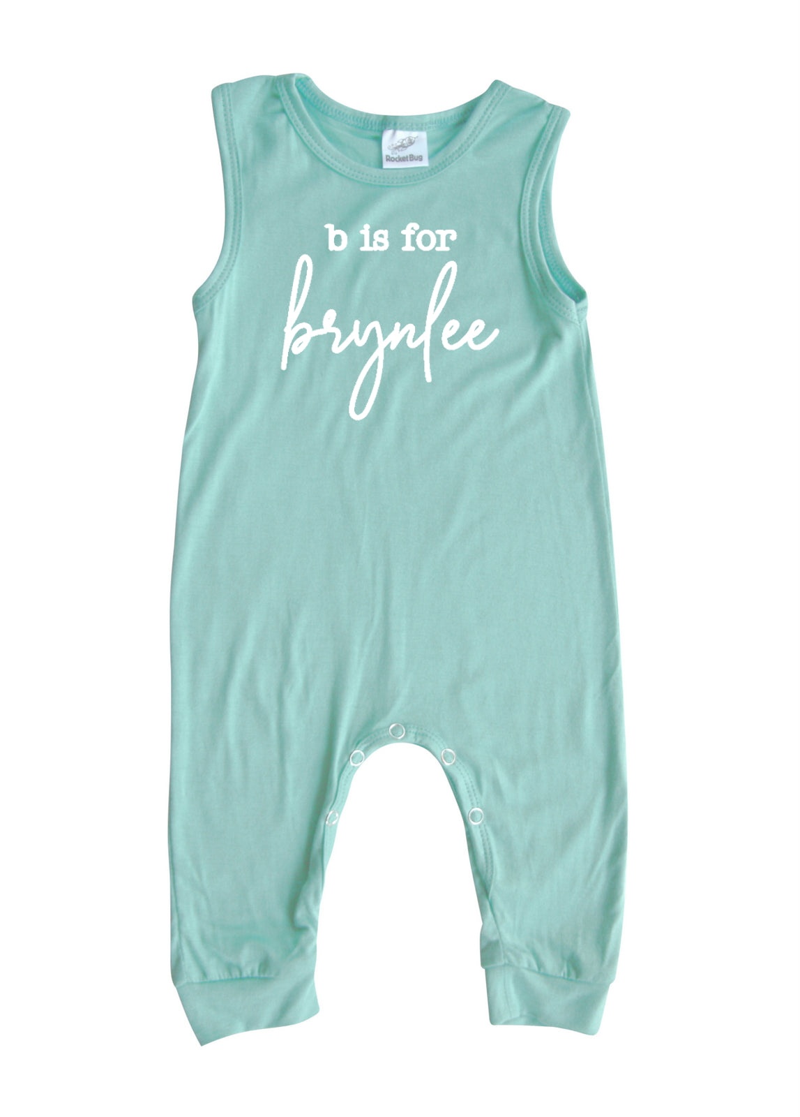 Initial Personalized Custom Silky Sleeveless Baby Romper for Boys and Girls Silky Seafoam