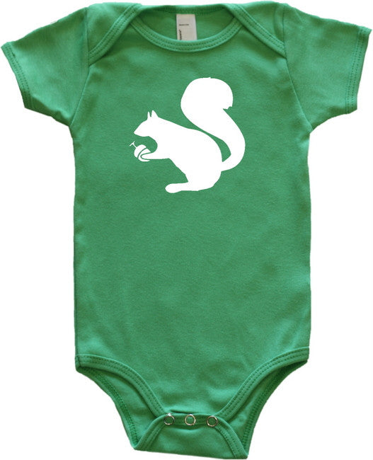 Woodland Animal Silhouette Baby Bodysuit-Squirrel 18-24m, short sleeve onesie Grass