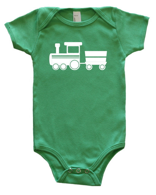 Transportation Silhouette Baby Bodysuit-Train Grass