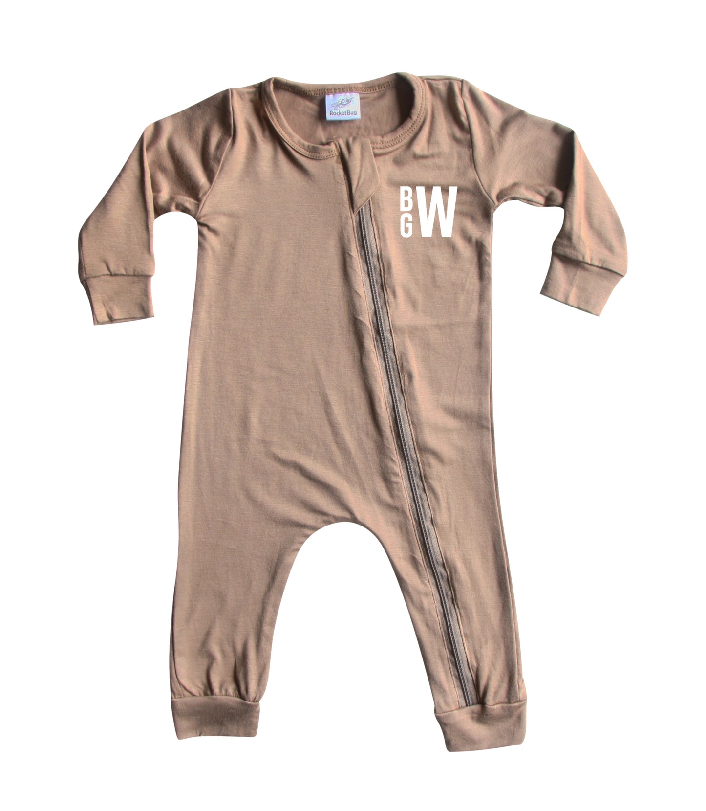 Personalized Initial Silky Long Sleeve Zipper Baby Romper