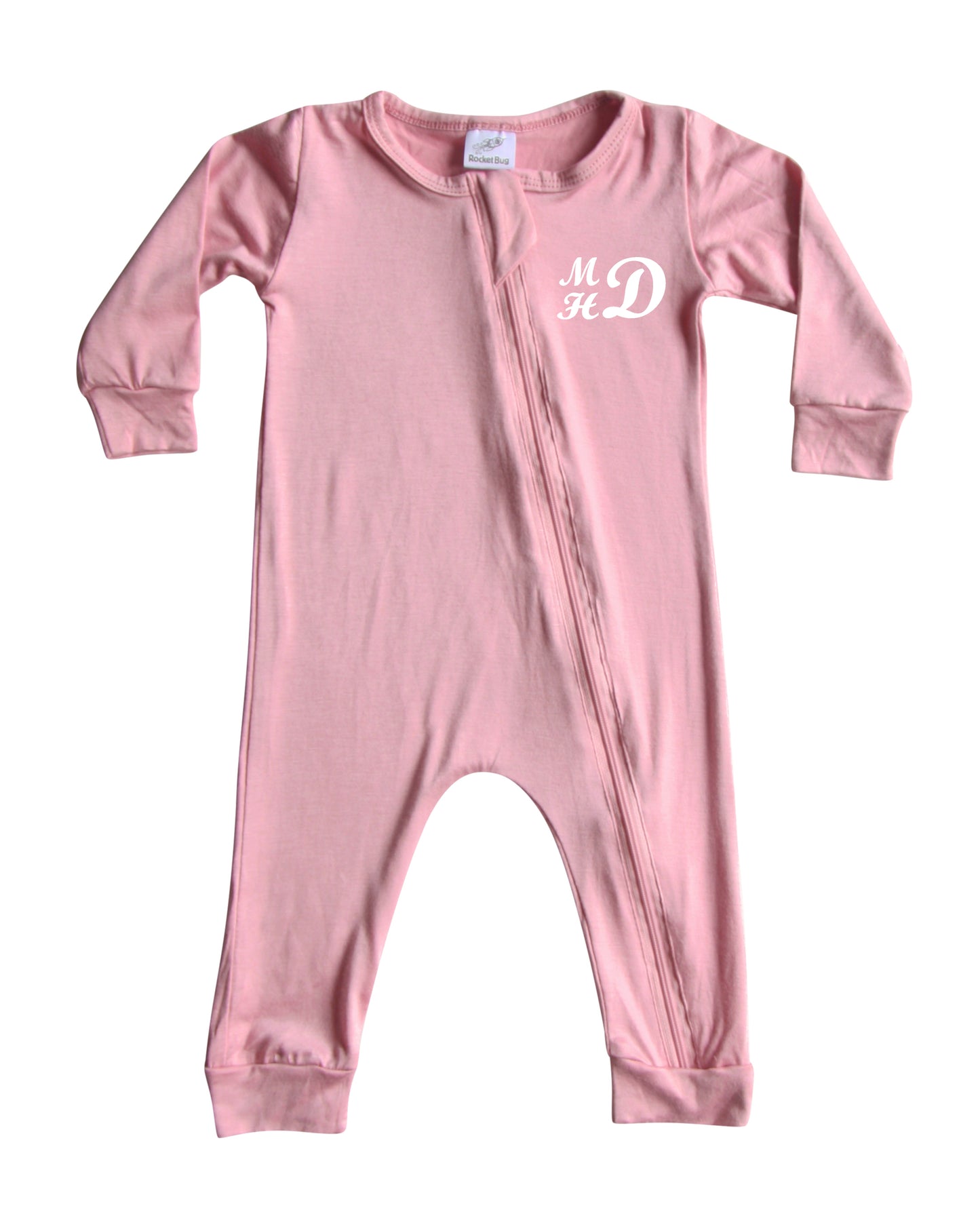Personalized Initial Silky Long Sleeve Zipper Baby Romper