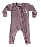 Personalized Initial Silky Long Sleeve Zipper Baby Romper