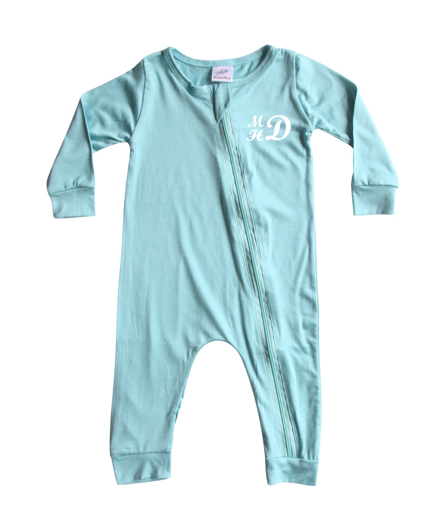 Personalized Initial Silky Long Sleeve Zipper Baby Romper