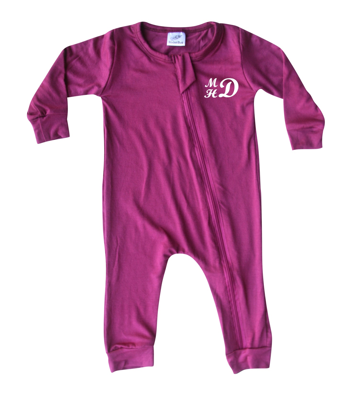 Personalized Initial Silky Long Sleeve Zipper Baby Romper