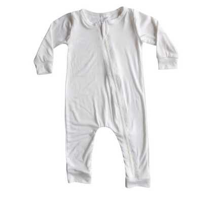 Silky Long Sleeve Zipper Baby Romper Silky Off White