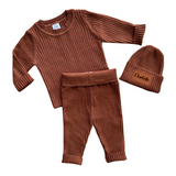 Soft Knit Baby Set with Personalized Vegan Leather Patch