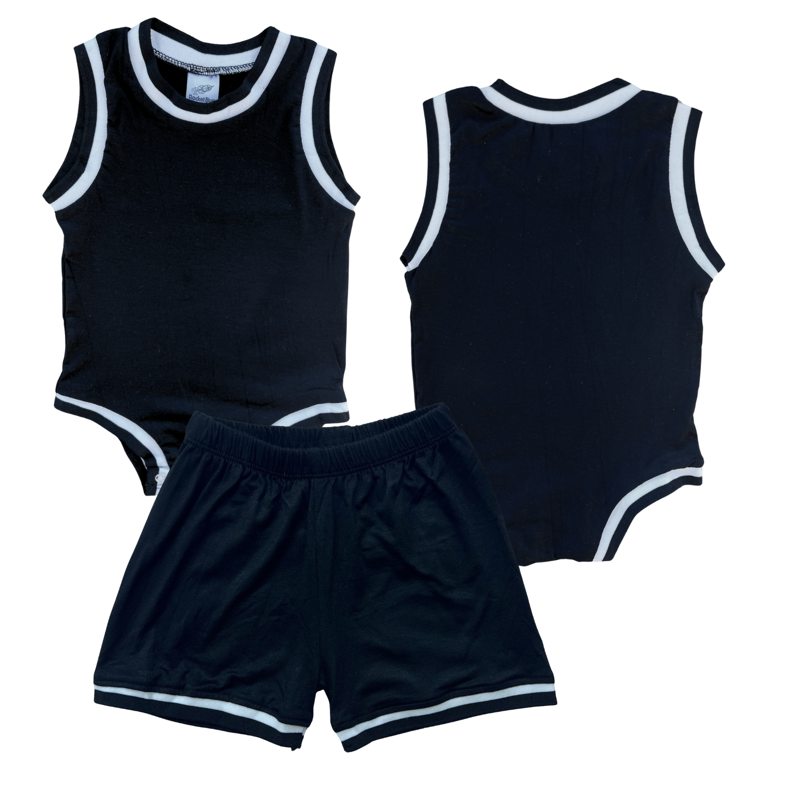 Blank Basketball Jersey Baby Bodysuit & Matching Shorts Black No Sweatband Set