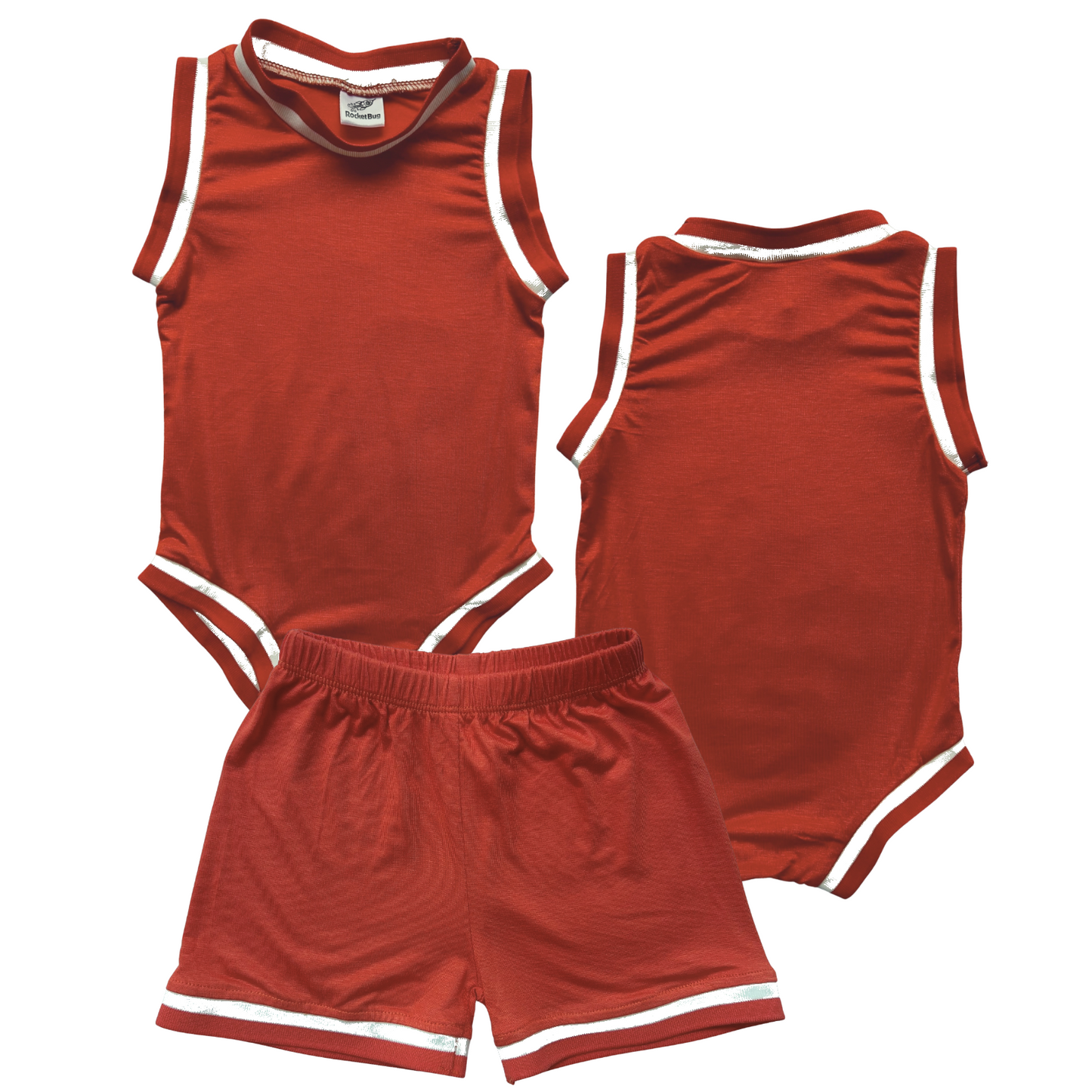 Blank Basketball Jersey Baby Bodysuit & Matching Shorts Orange No Sweatband Set