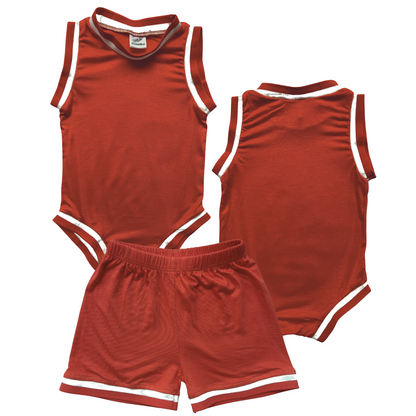 Blank Basketball Jersey Baby Bodysuit & Matching Shorts Orange No Sweatband Set