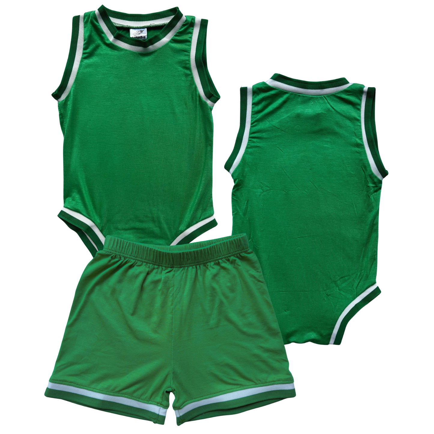 Blank Basketball Jersey Baby Bodysuit & Matching Shorts Green No Sweatband Set