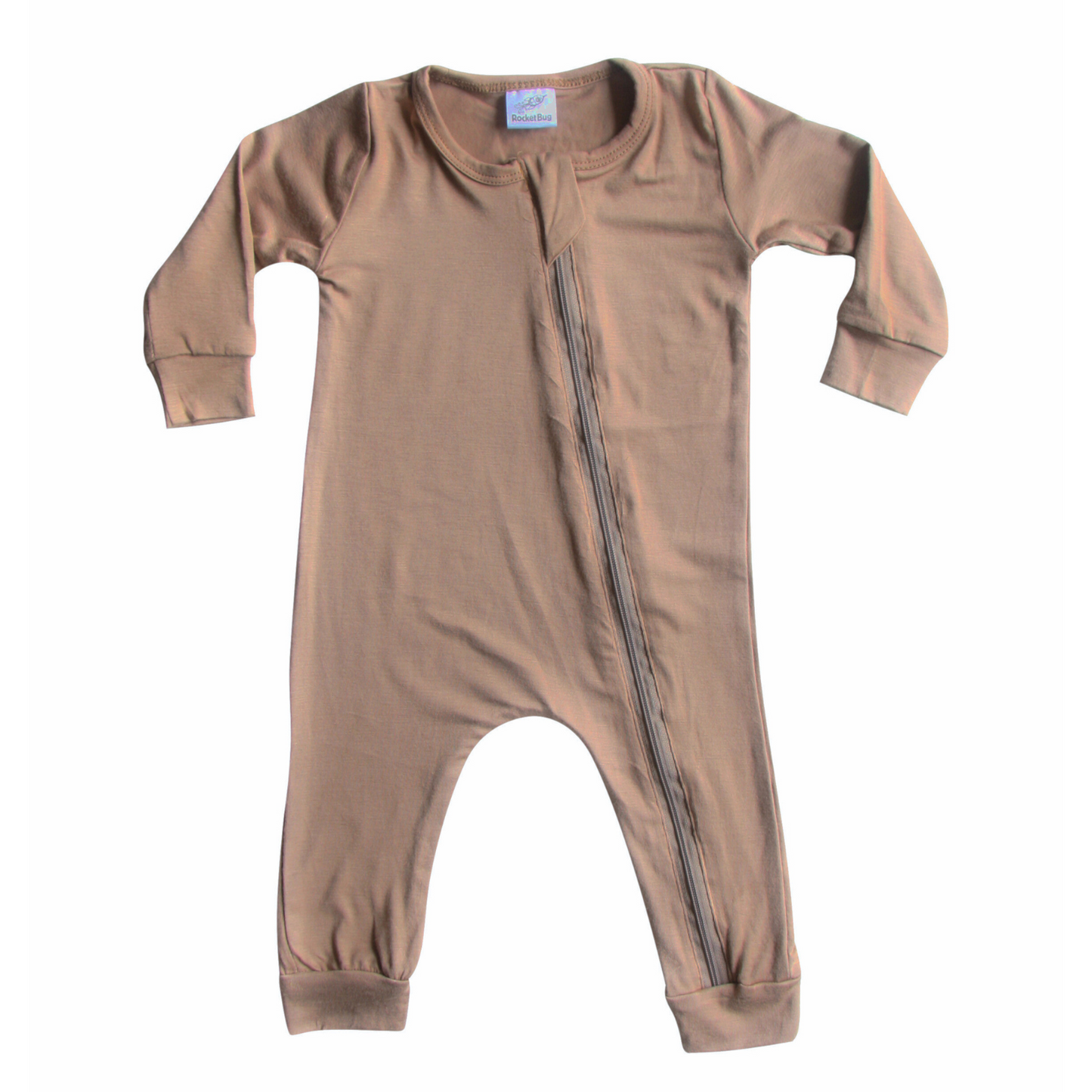Silky Long Sleeve Zipper Baby Romper Silky Light Brown