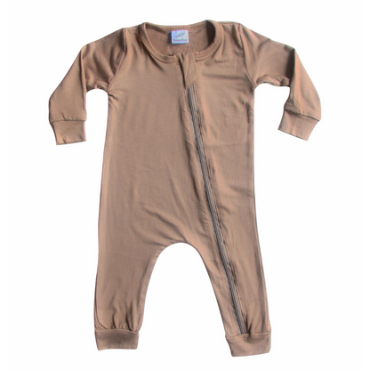 Silky Long Sleeve Zipper Baby Romper Silky Light Brown