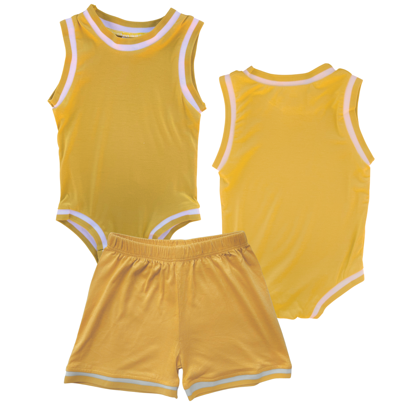 Blank Basketball Jersey Baby Bodysuit & Matching Shorts Gold No Sweatband Set