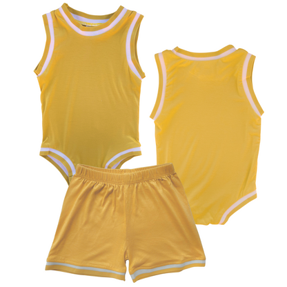 Blank Basketball Jersey Baby Bodysuit & Matching Shorts Gold No Sweatband Set