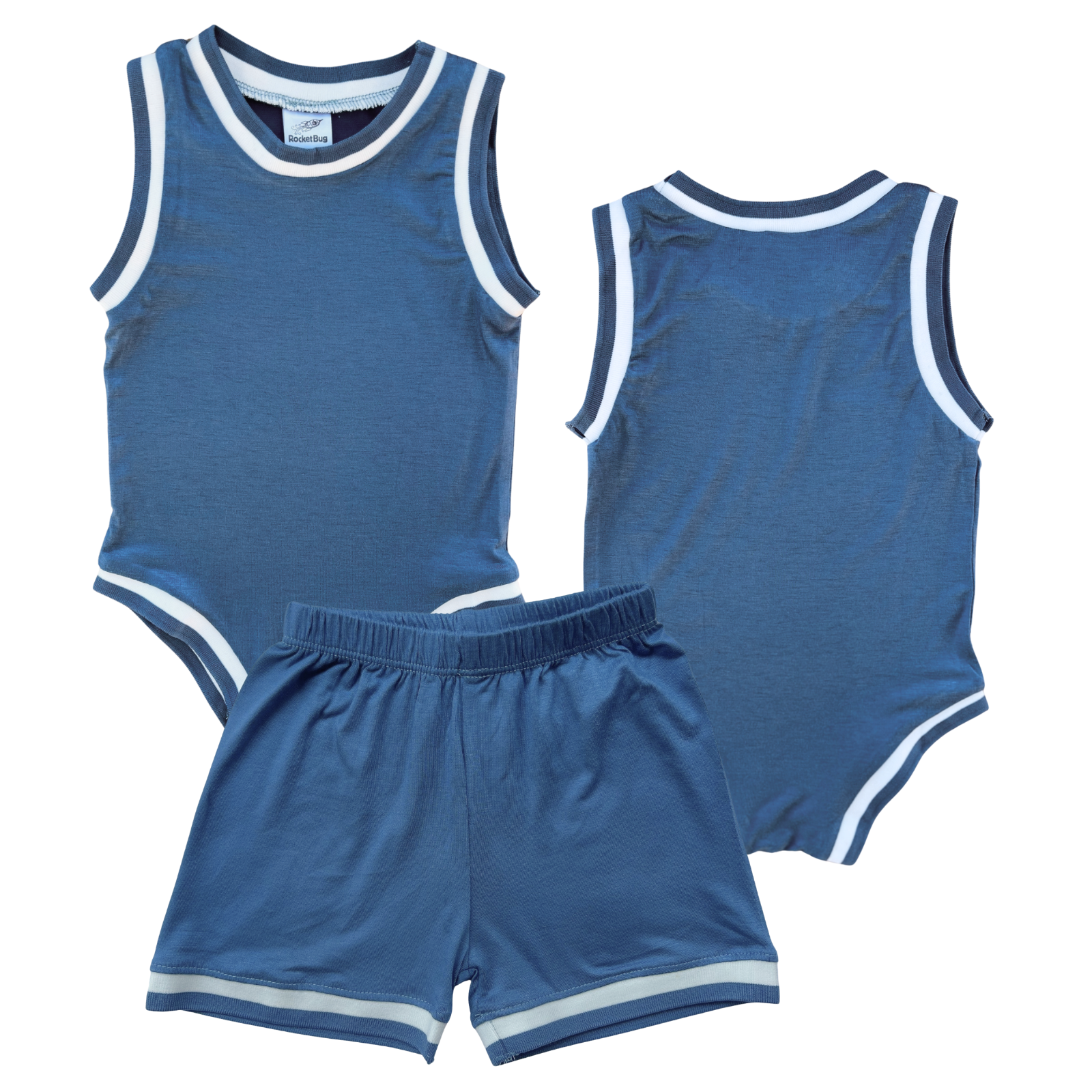 Blank Basketball Jersey Baby Bodysuit & Matching Shorts Blue No Sweatband Set