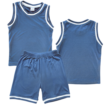 Blank Sleeveless Basketball Jersey & Shorts Set for Toddlers 2T Blue No Sweatband Set