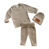 Soft Knit Baby Set with Personalized Vegan Leather Patch