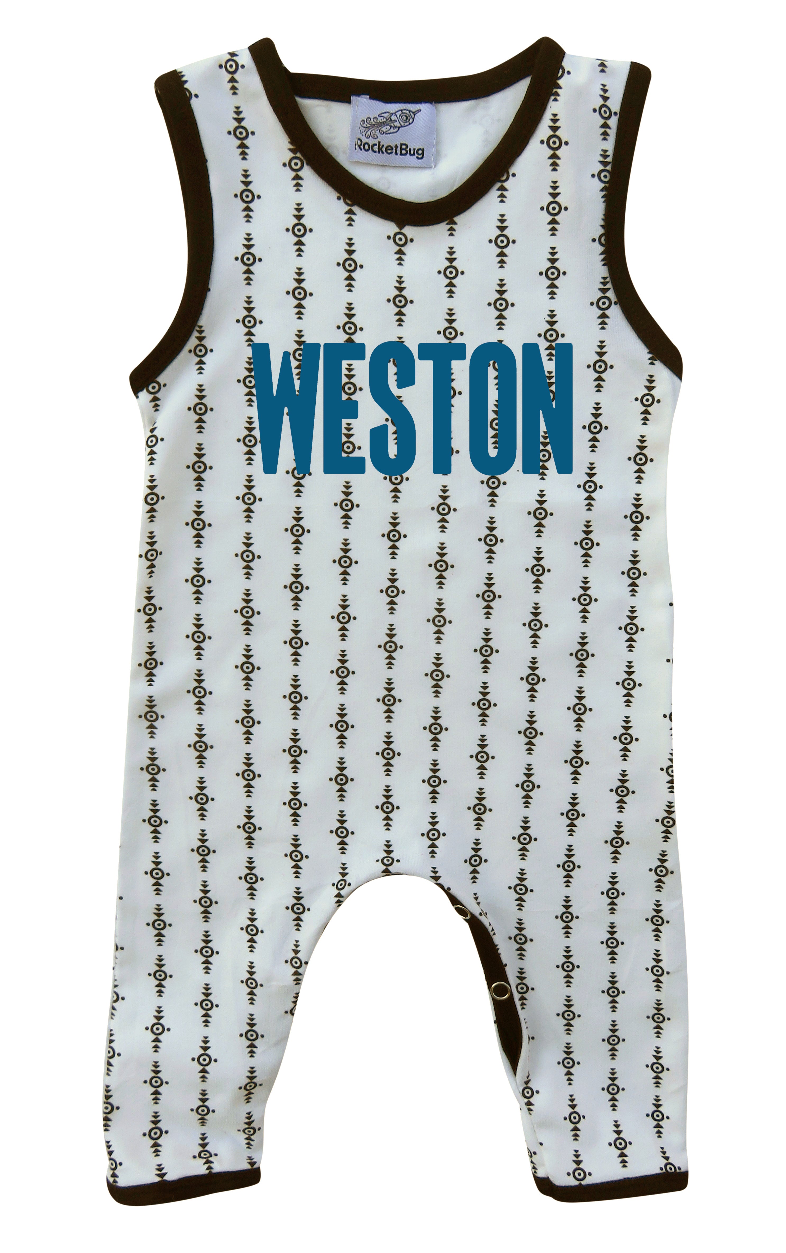 Set of Three PERSONALIZED Aztec Pattern Baby Rompers – Rocket Bug