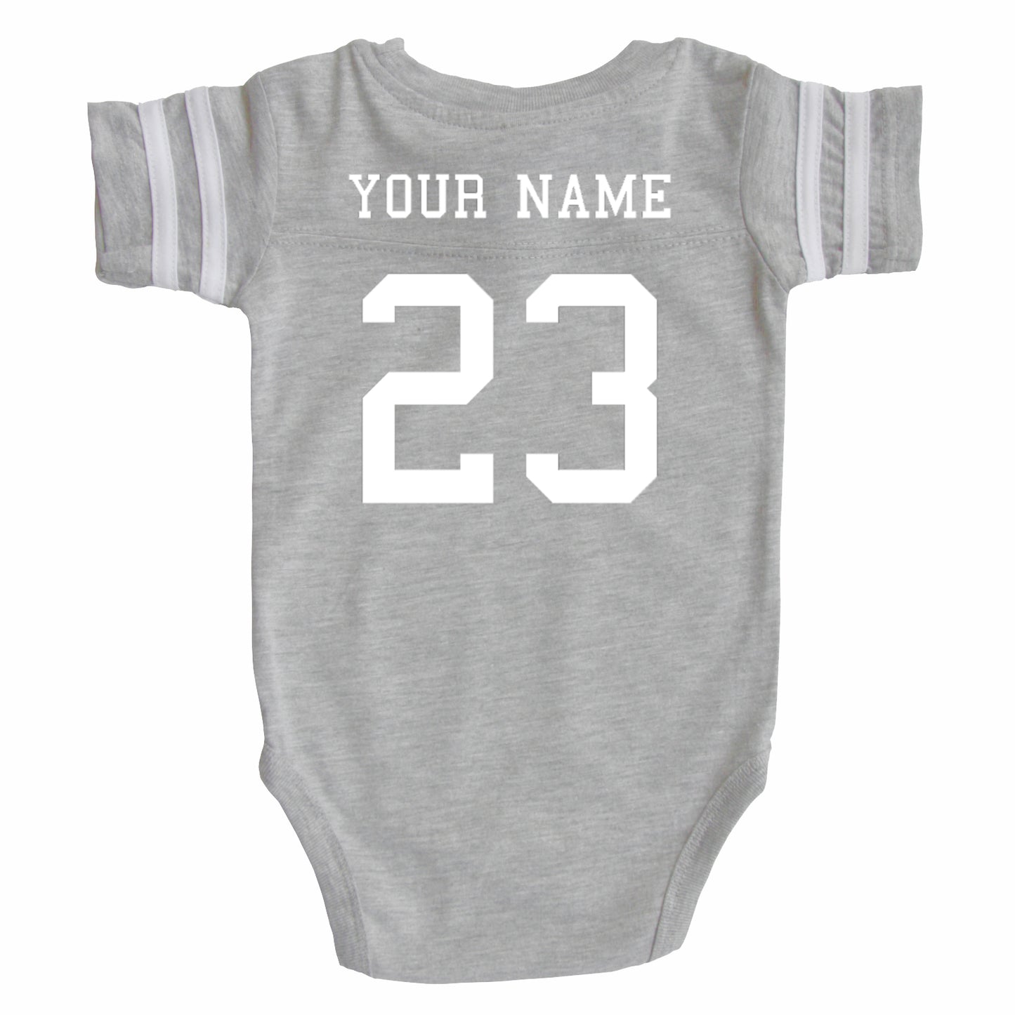 Custom Football Jersey Baby Bodysuit Personalized with Name and Number (Front & Back) Vintage Heather Grey