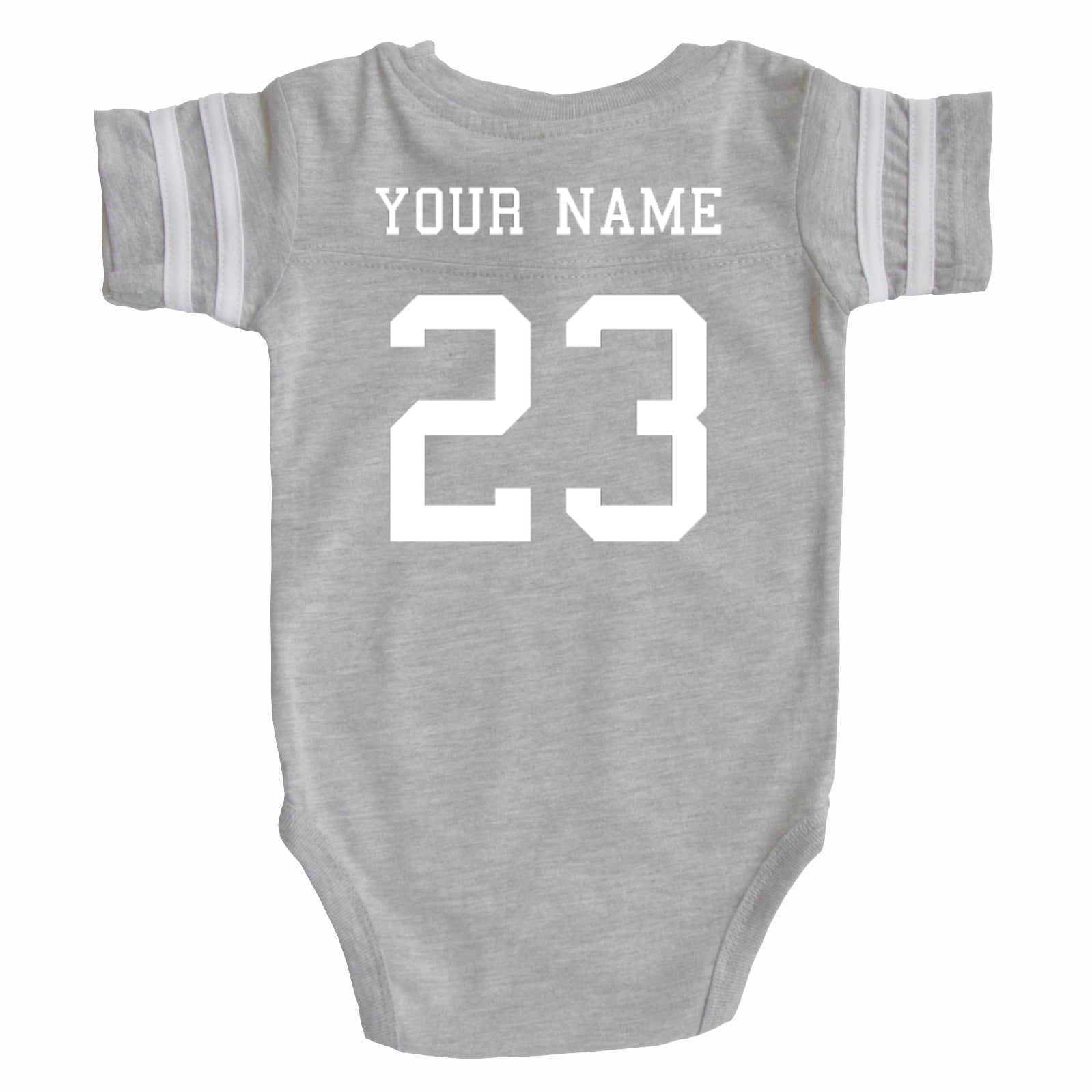 Custom Football Jersey Baby Bodysuit Personalized with Name and Number (Front & Back) Vintage Heather Grey