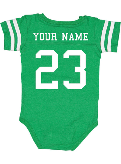 Custom Football Jersey Baby Bodysuit Personalized with Name and Number (Front & Back) Vintage Green
