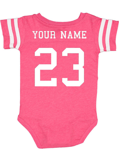 Custom Football Jersey Baby Bodysuit Personalized with Name and Number (Front & Back) Vintage Hot Pink