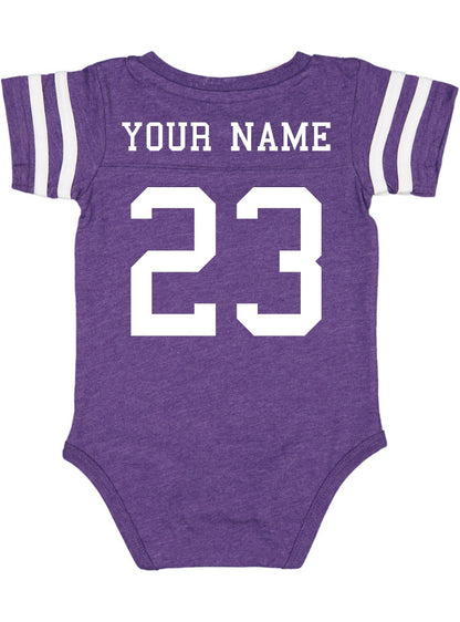 Custom Football Jersey Baby Bodysuit Personalized with Name and Number (Back Only) Vintage Purple