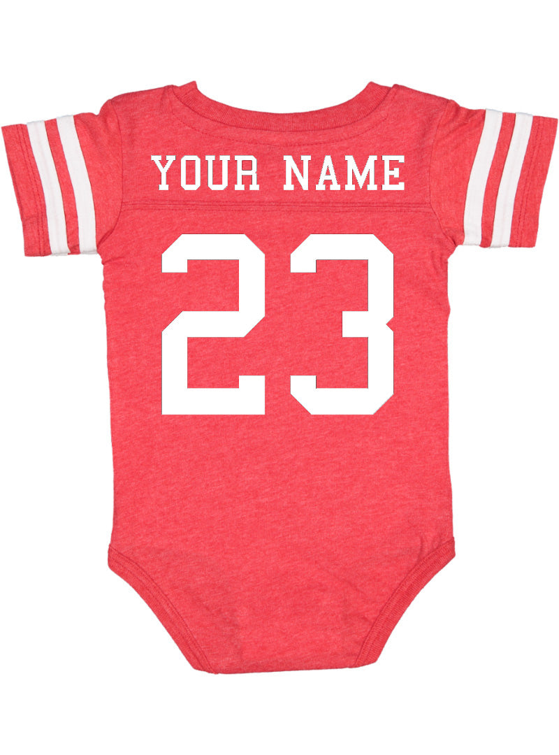 Custom Football Jersey Baby Bodysuit Personalized with Name and Number (Front & Back) Vintage Red