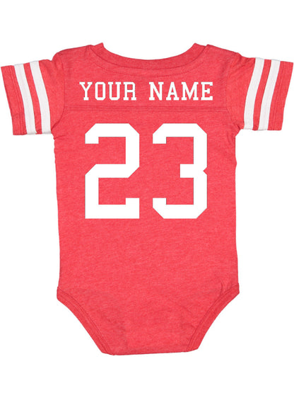 Custom Football Jersey Baby Bodysuit Personalized with Name and Number (Front & Back) Vintage Red