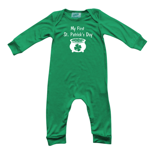 Green St. Patrick's Day Long Sleeve Baby Jumpsuit Romper My First St. Patrick's Day