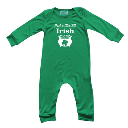Green St. Patrick's Day Long Sleeve Baby Jumpsuit Romper Wee Bit Irish