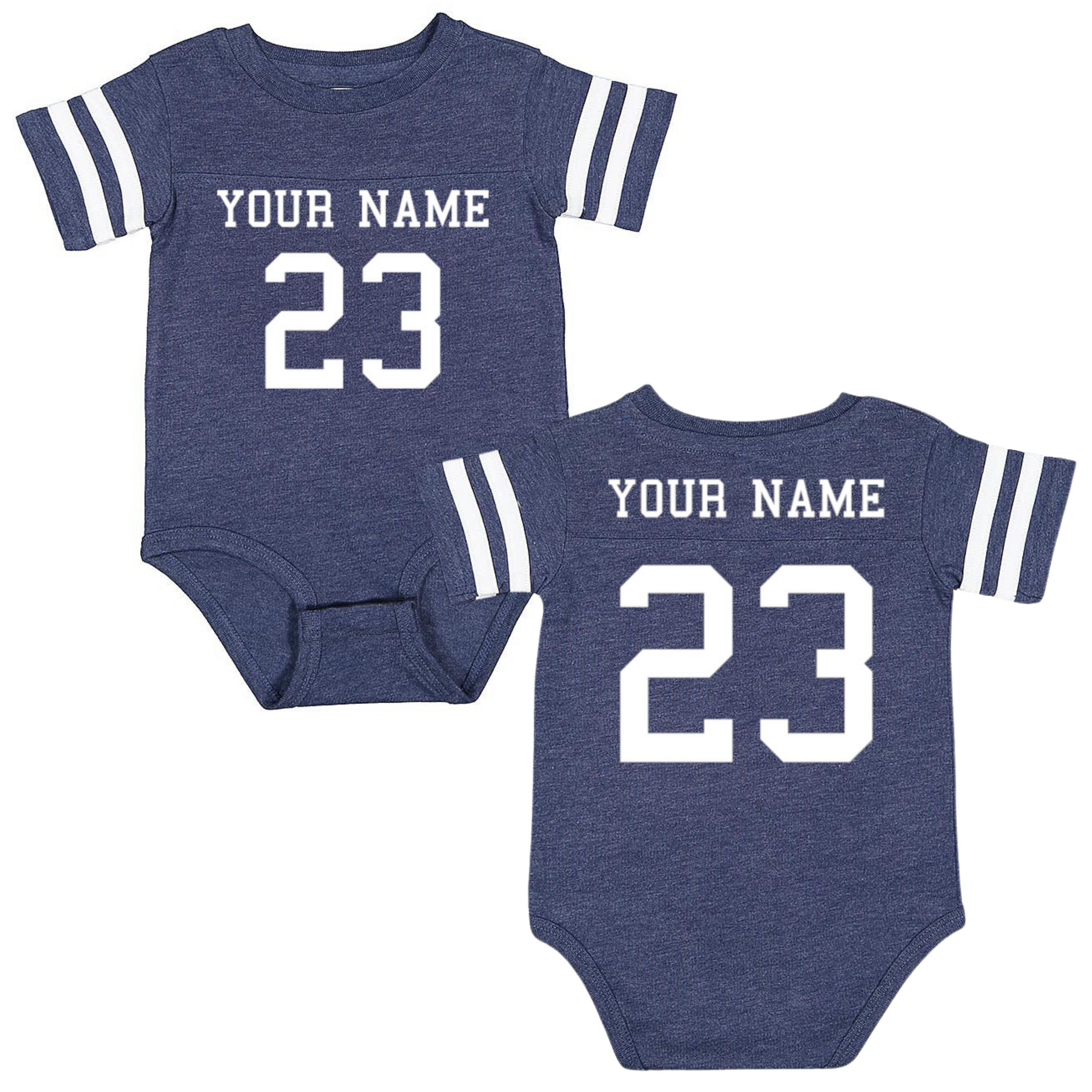 Custom Football Jersey Baby Bodysuit Personalized with Name and Number (Front & Back) Vintage Navy