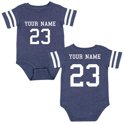 Custom Football Jersey Baby Bodysuit Personalized with Name and Number (Front & Back) Vintage Navy