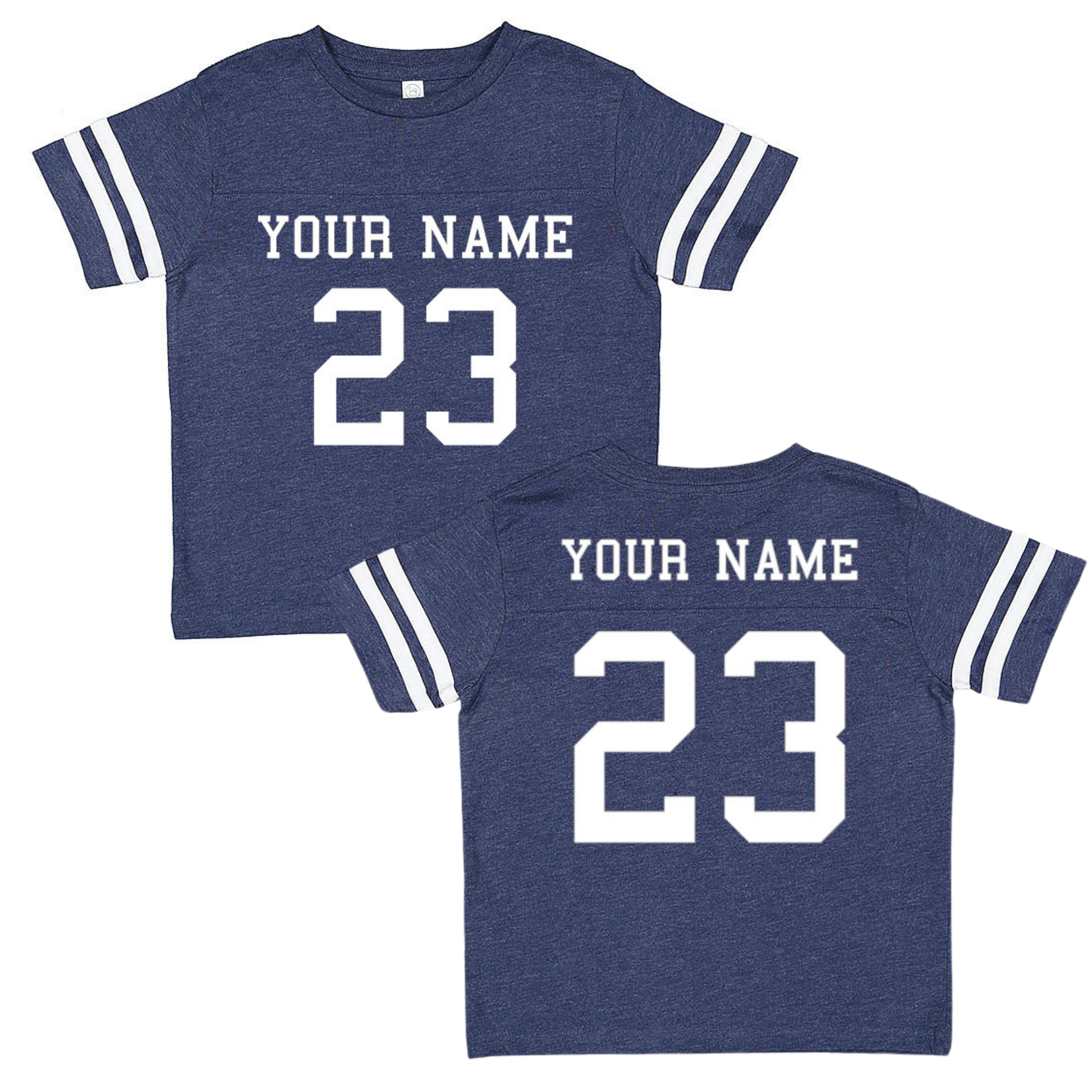 Custom Football Jersey Toddler and Child Personalized with Name and Number (Front & Back) Vintage Navy