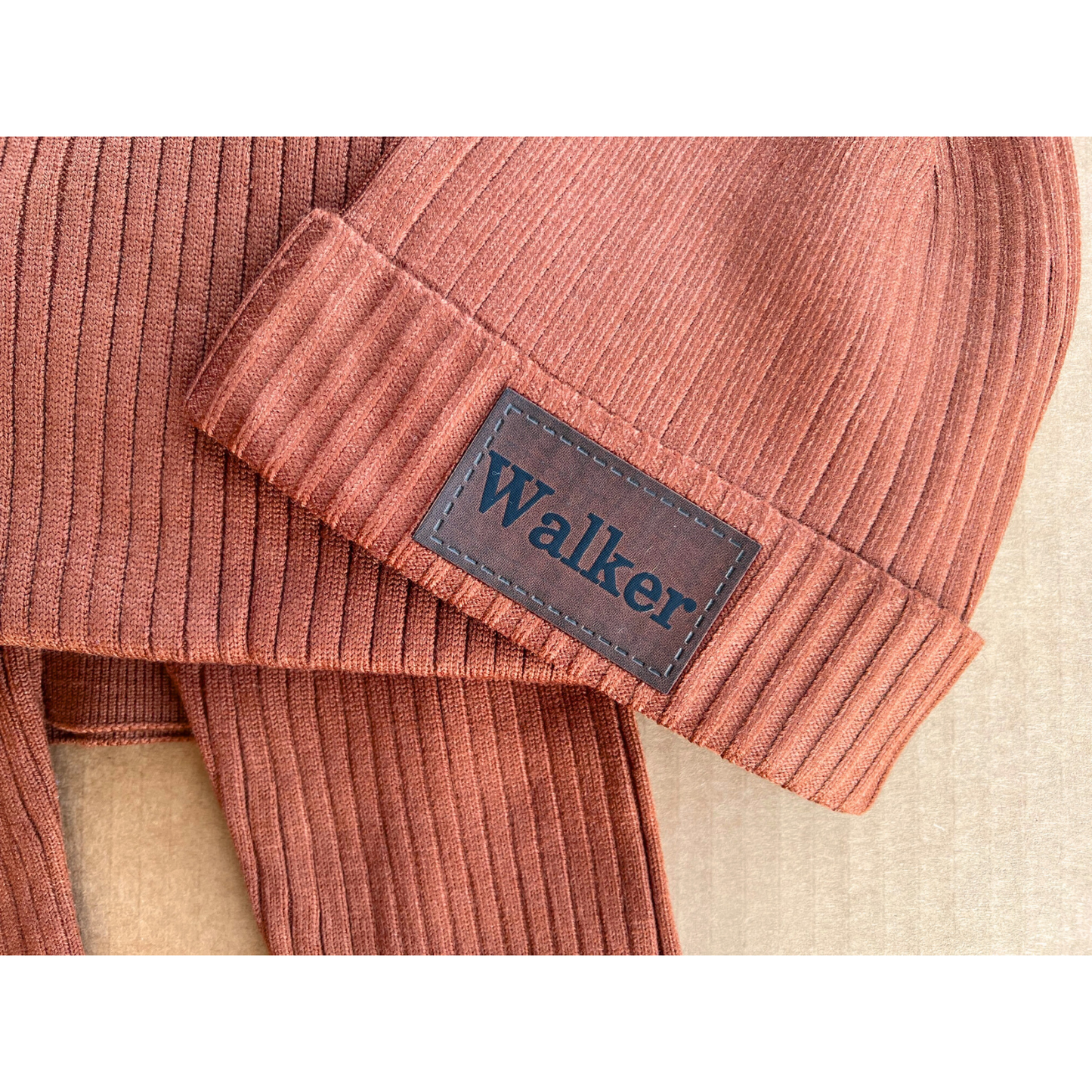 Soft Knit Baby Set with Personalized Vegan Leather Patch