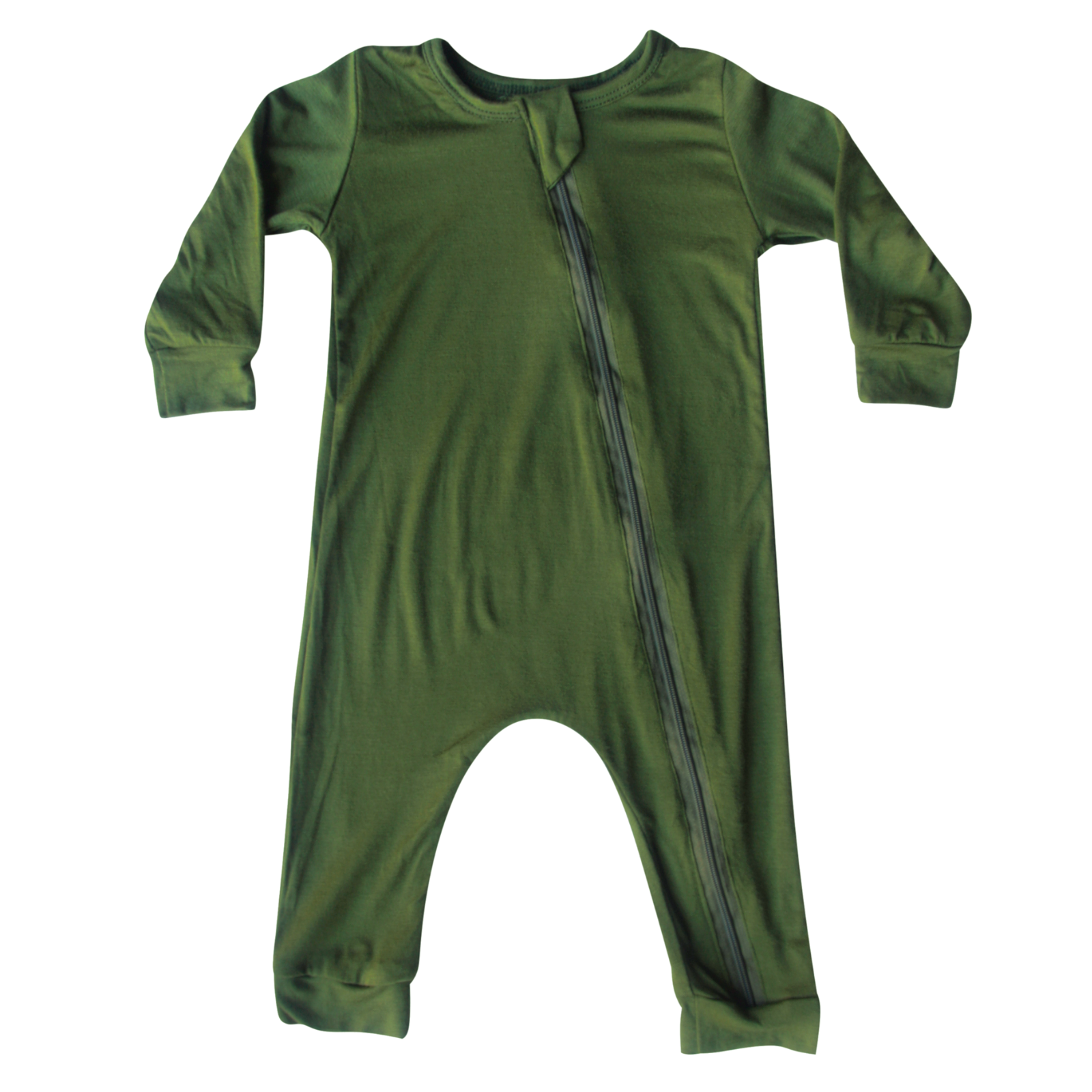 Silky Long Sleeve Zipper Baby Romper Silky Army Green
