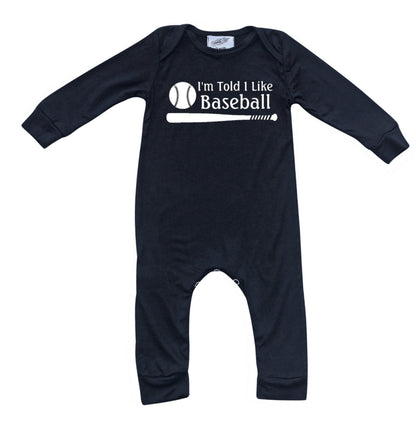 I'm Told I Like Baseball Long Sleeve Romper Silky Black
