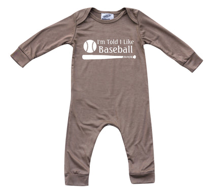 I'm Told I Like Baseball Long Sleeve Romper Silky Light Brown