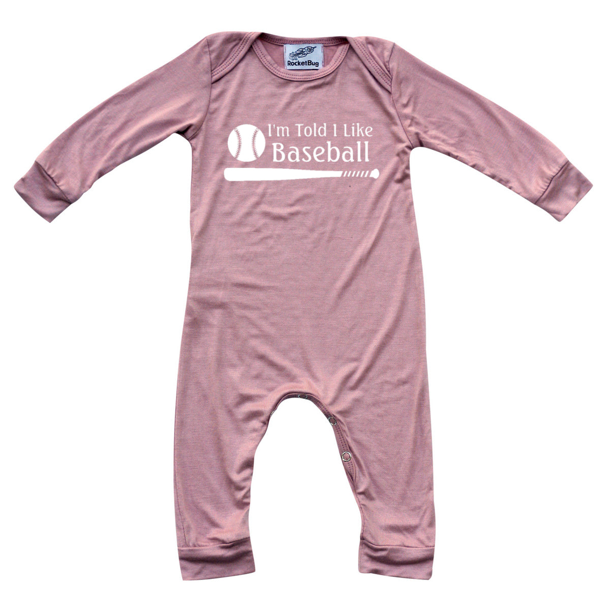 I'm Told I Like Baseball Long Sleeve Romper Silky Dusty Rose