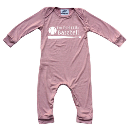 I'm Told I Like Baseball Long Sleeve Romper Silky Dusty Rose