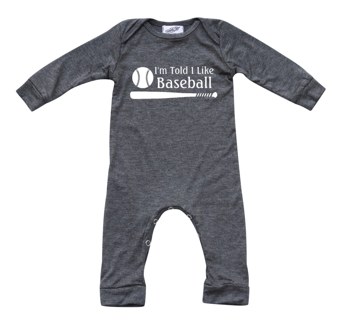 I'm Told I Like Baseball Long Sleeve Romper Silky Heather Gray