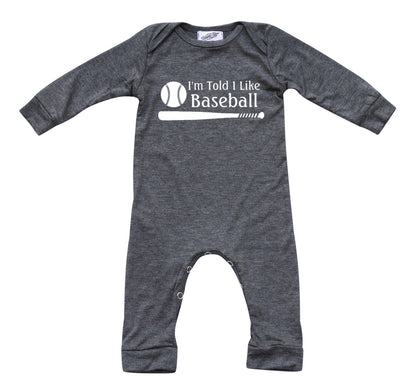 I'm Told I Like Baseball Long Sleeve Romper Silky Heather Gray