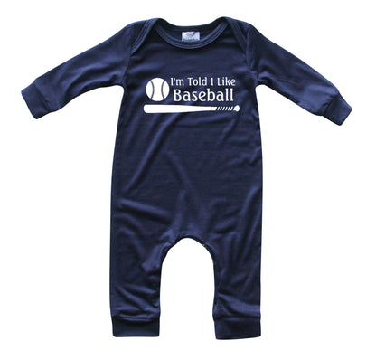 I'm Told I Like Baseball Long Sleeve Romper Silky Navy