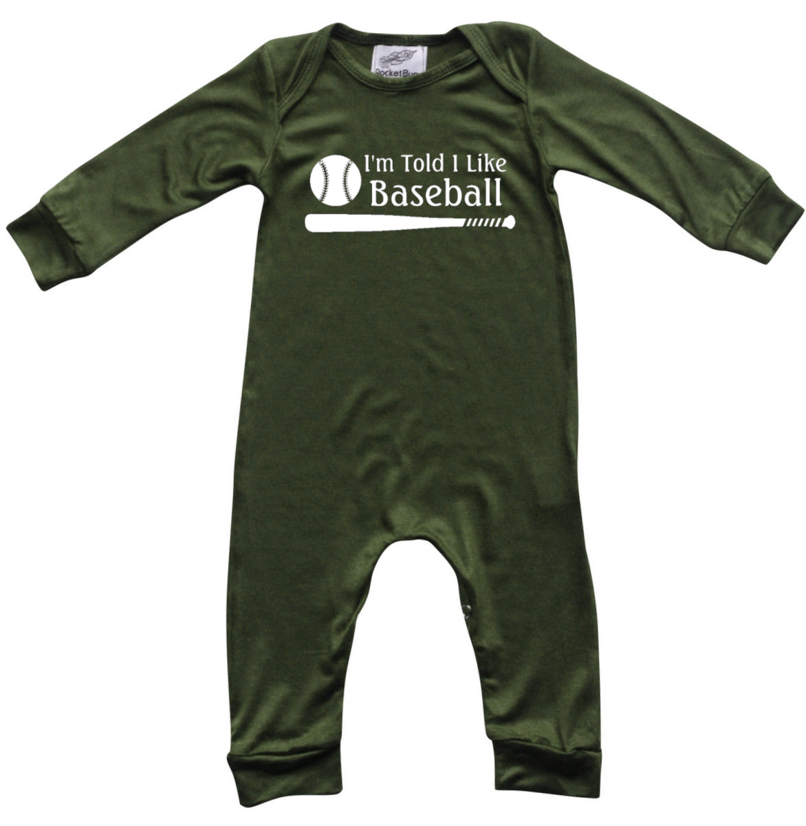 I'm Told I Like Baseball Long Sleeve Romper Silky Army Green