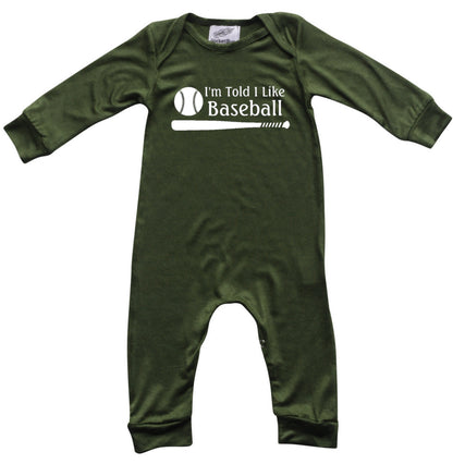 I'm Told I Like Baseball Long Sleeve Romper Silky Army Green