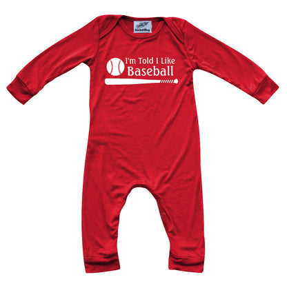 I'm Told I Like Baseball Long Sleeve Romper Silky Red