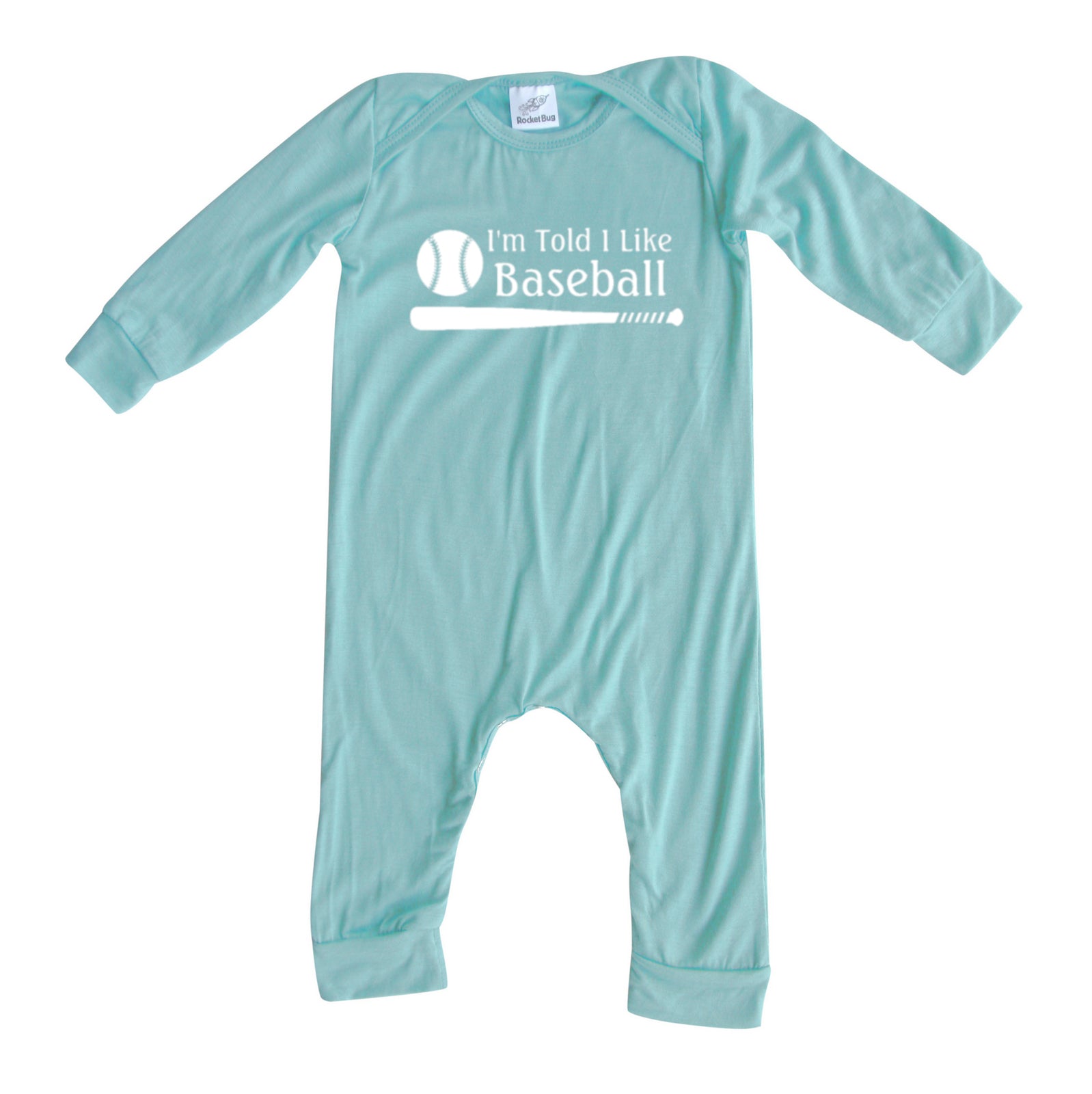 I'm Told I Like Baseball Long Sleeve Romper Silky Seafoam